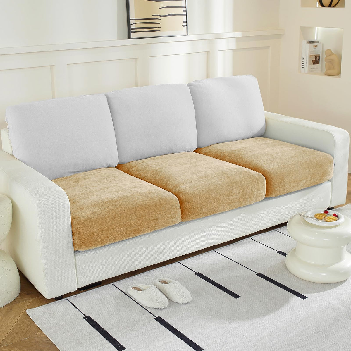 WEYOND Couch Cushion Covers L Shaped Sectional, 3PC Seat Covers, Dark Grey