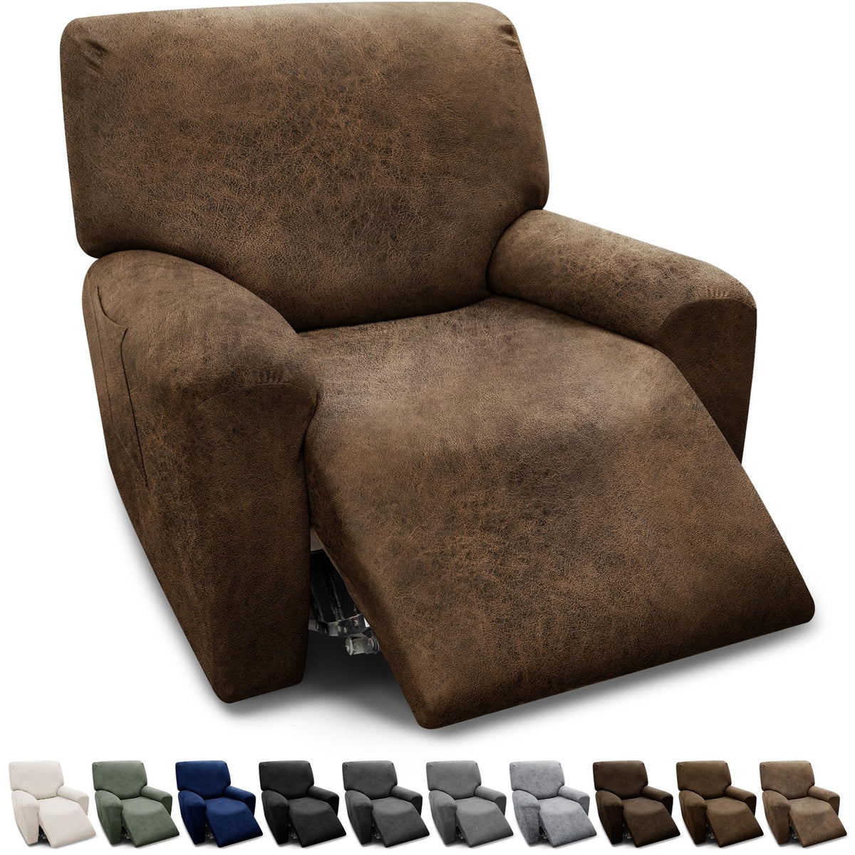 Couch Cover Leather Look 3 Seater Couch Sofa Cover 1-Piece Sofa Slipcover Stretch Furniture Protector with Elastic Bottom & Pockets(Sofa, Coffee)