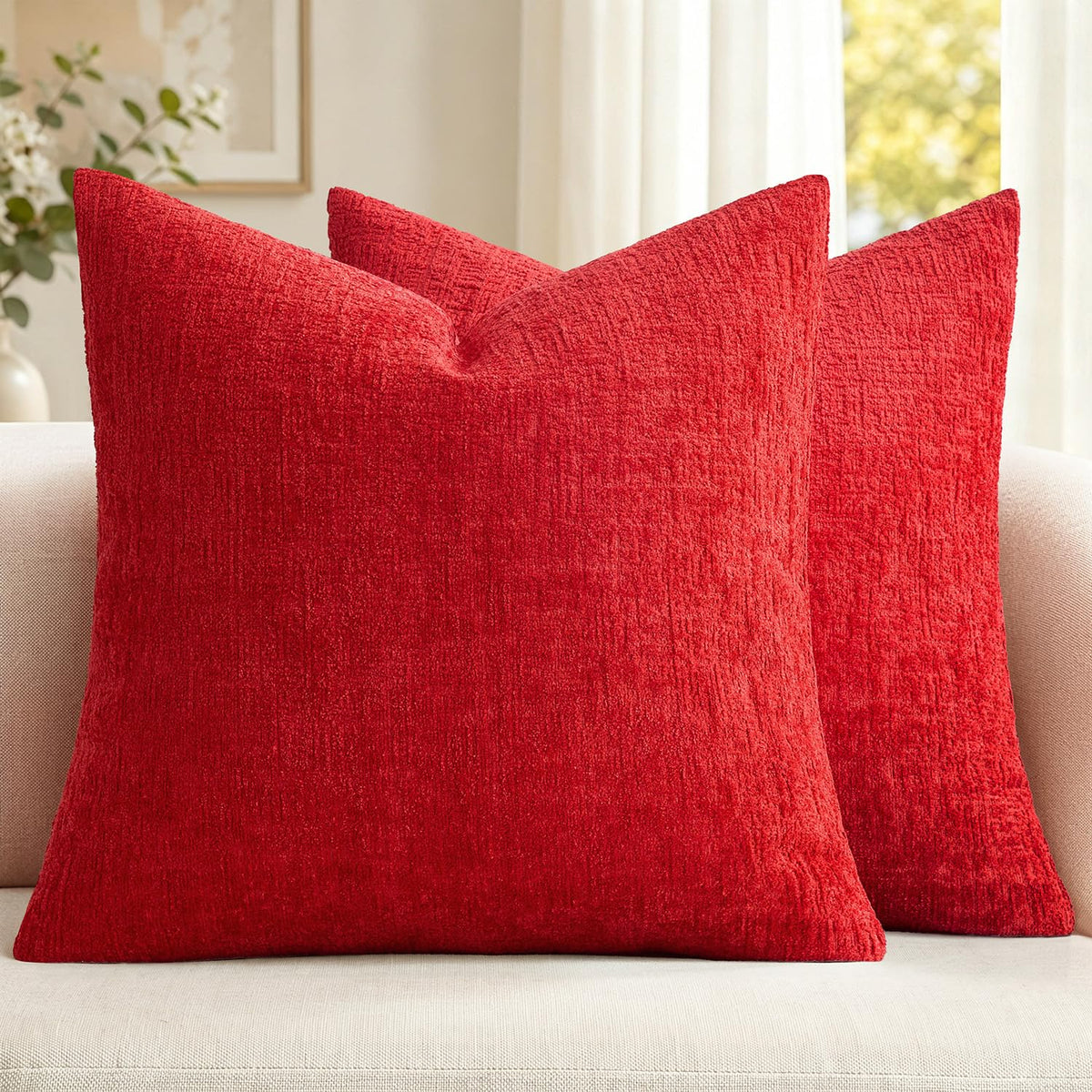 MIULEE Couch Pillow Covers Textured Chenille Home Decor 18x18 Beige