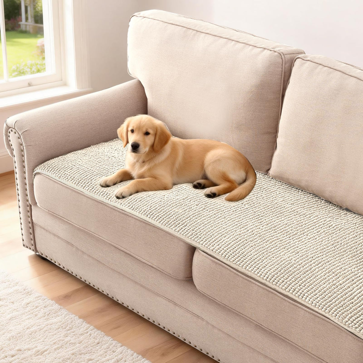 H.VERSAILTEX Plush Chenille Pet Couch Covers for Sofa Thick Soft Sofa Cover for 3 Cushion Couch Anti Slip Couch Cover Furniture Protector for Dog, Pet, Cat (35" x 74", Grey)
