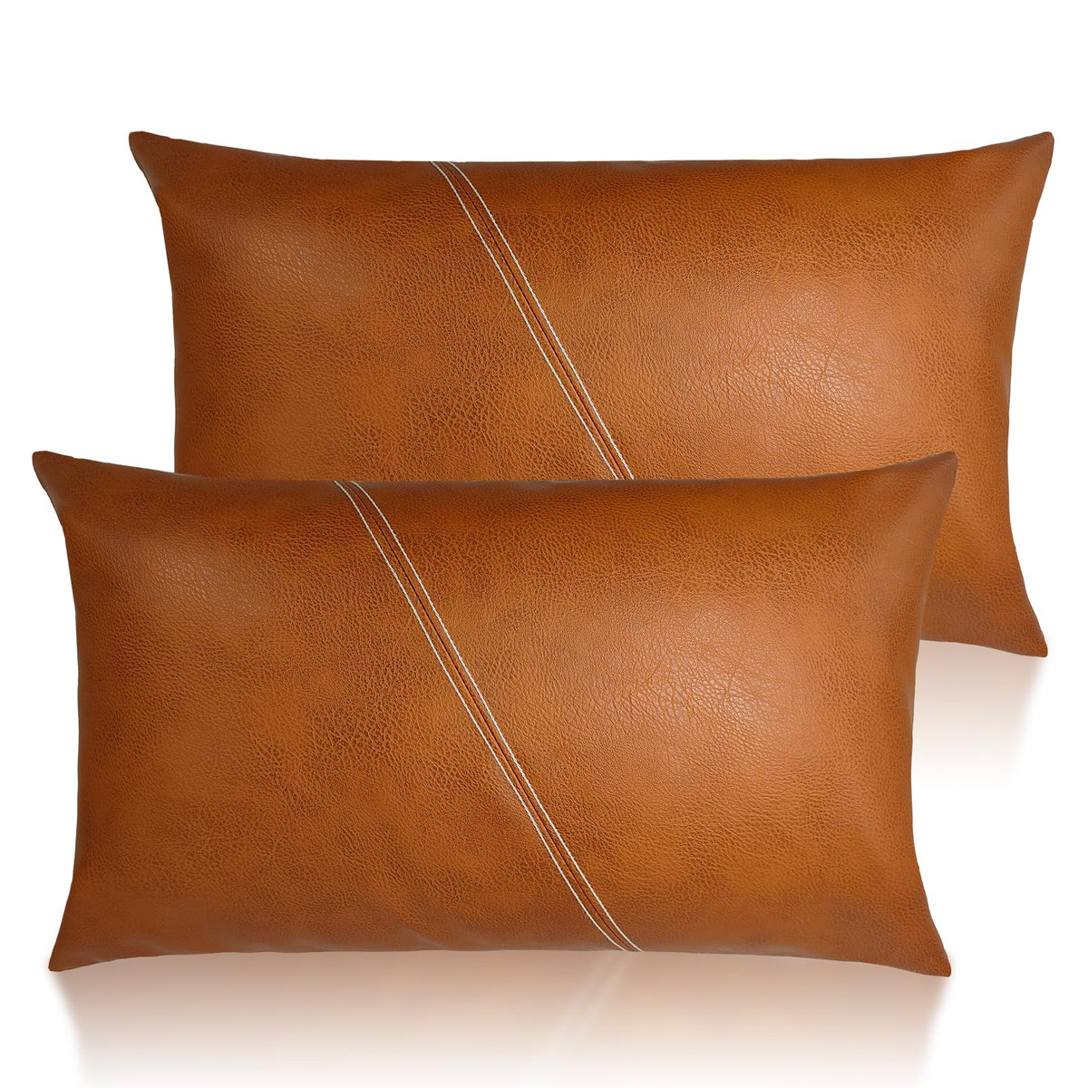 Faux Leather Throw Pillow Cover 18X18 Inch Set of 2 Brown Outdoor Modern Farmhouse Solid Decorative Pillow Covers for Room Couch Living Bedroom Bed Sofa