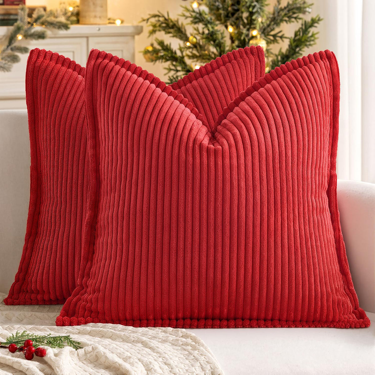 MIULEE Couch Pillow Covers 18x18 Cream White Textured Corduroy