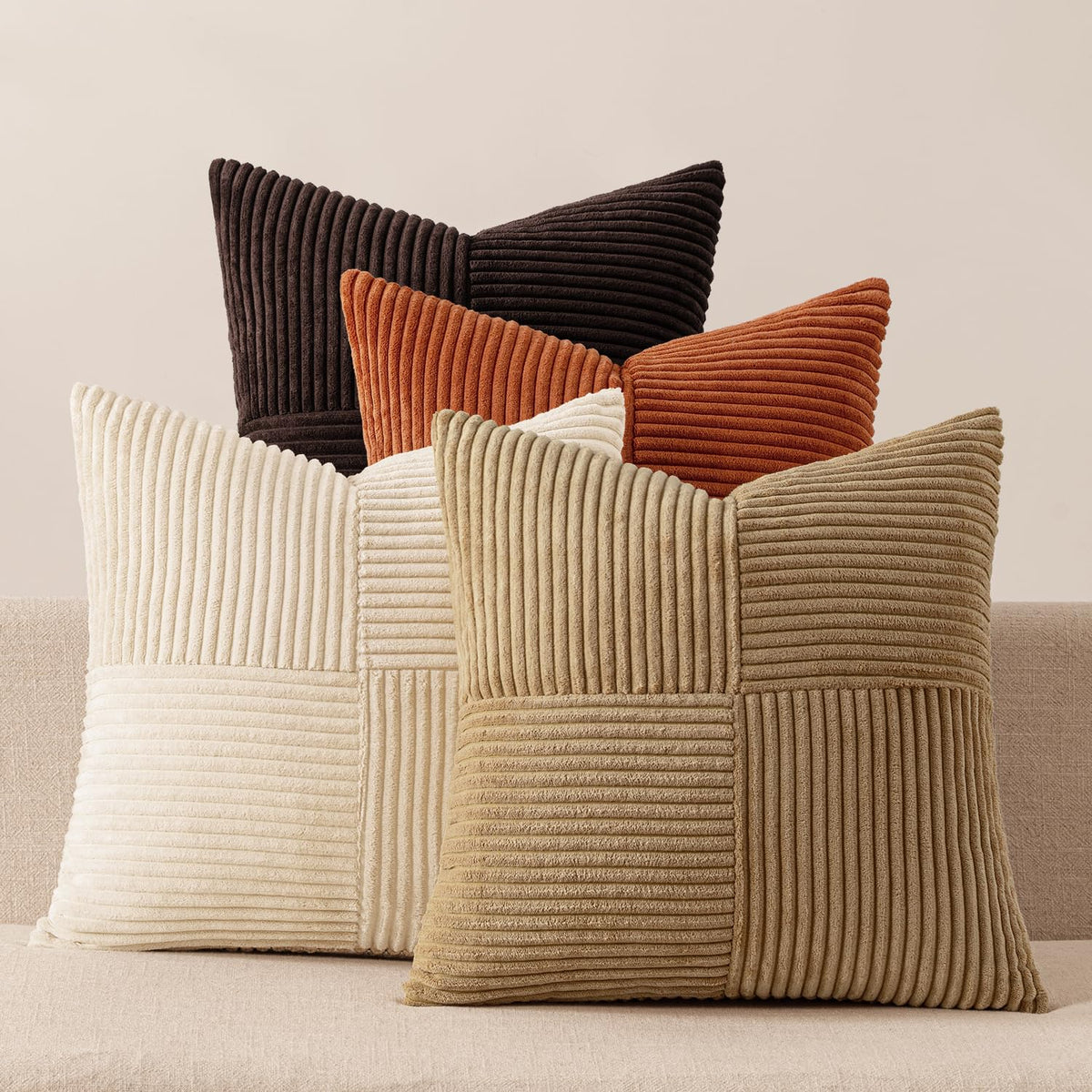 MIULEE Spring Green Decorative Throw Pillow Covers 18x18 Inch Set of 4 Boho Farmhouse Cushion Covers Mordern Nordic Pillow Cases Soft Corduroy Gradient Home Decor for Couch Sofa Living Room Bed