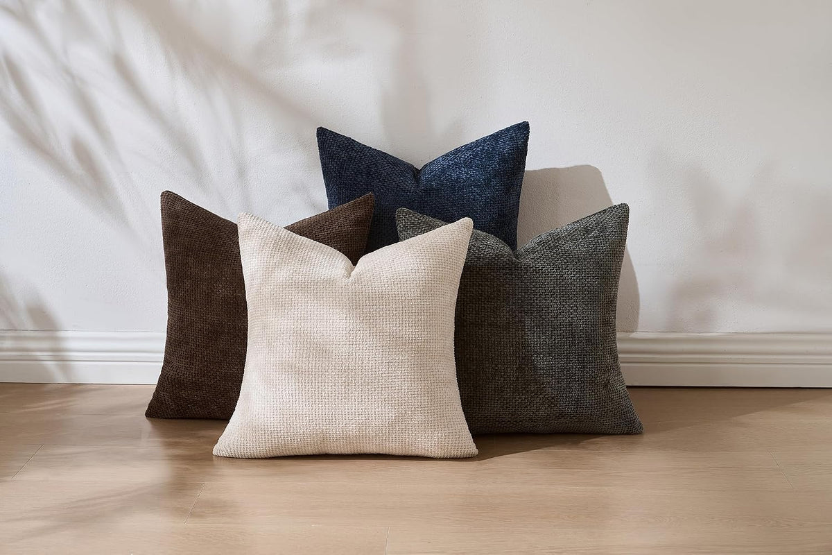 Pack of 4 Couch Throw Pillow Covers 18x18 Inch Neutral Soft Decorative Pillow Covers Farmhouse Boho Cushion Covers for Modern Farmhouse Home Decor Sofa Bedroom Living Room