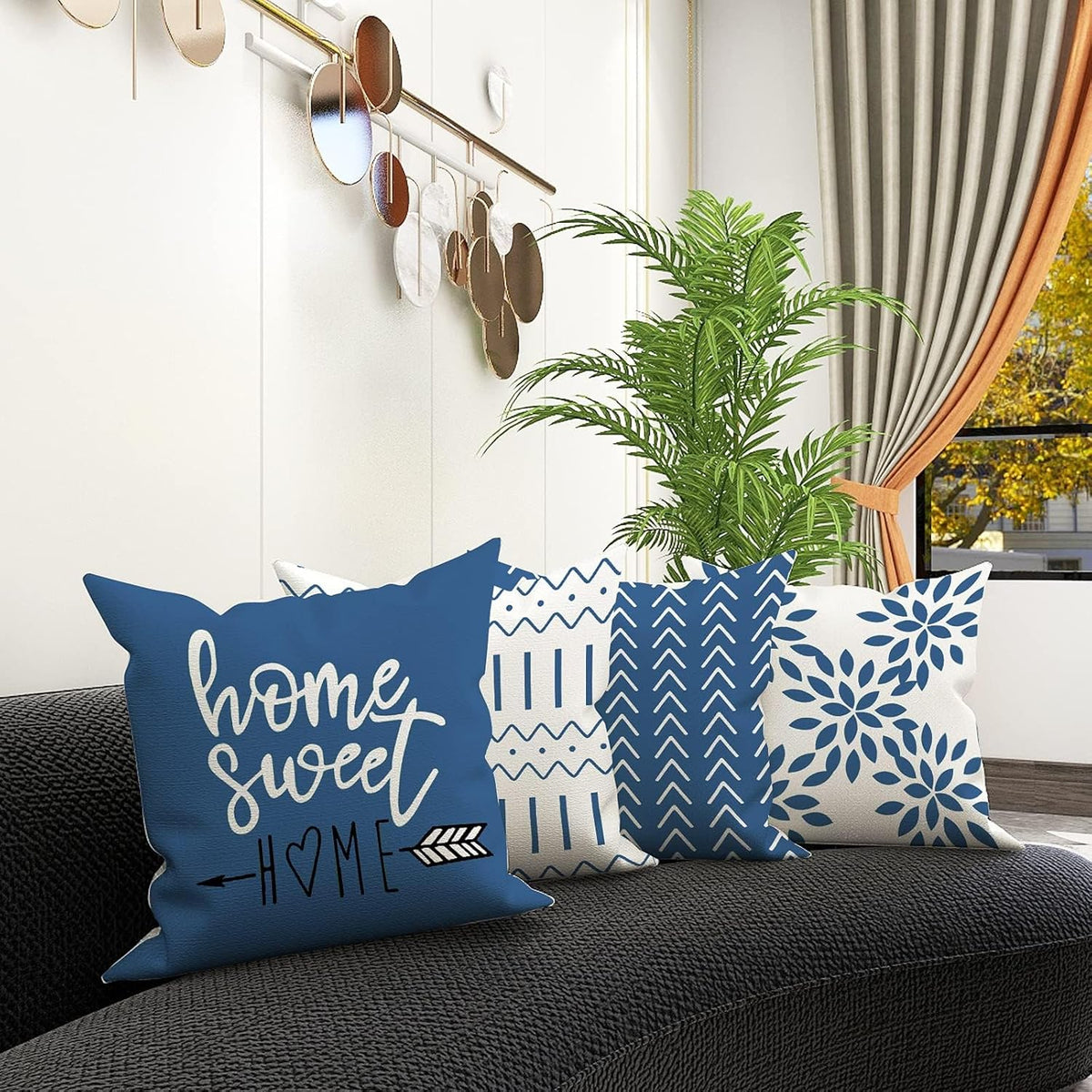 YCOLL Pillow Covers 18x18 Set of 4, Modern Sofa Throw Pillow Cover, Decorative Outdoor Linen Fabric Pillow Case for Couch Bed Car，Light Blue