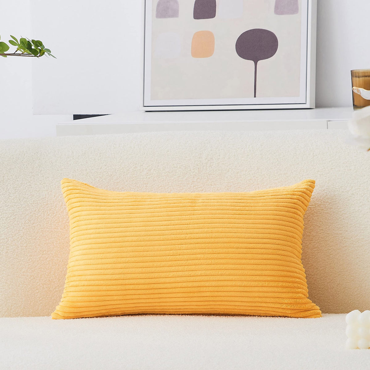 Home Brilliant Mustard Yellow Throw Pillow Cover 18x18 Decorative Plush Corduroy Striped Fall Decor Throw Pillow Cushion Cover for Couch Bed Decor, 18 x 18 (45x45), Sunflower Yellow