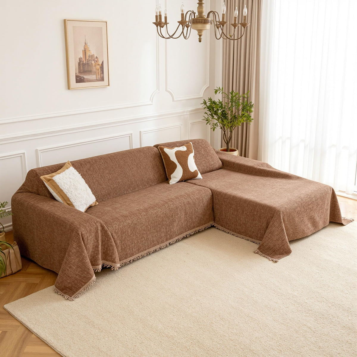 MEETSKY Couch Cover for Sofa Covers Washable, 2 Pieces Chenille Sectional Pet Couch Covers for 2 Cushion L Shape, Multi-Use Sofa Slipcover for Dogs (X-Large, 71"x118"+71"x118", Sand)