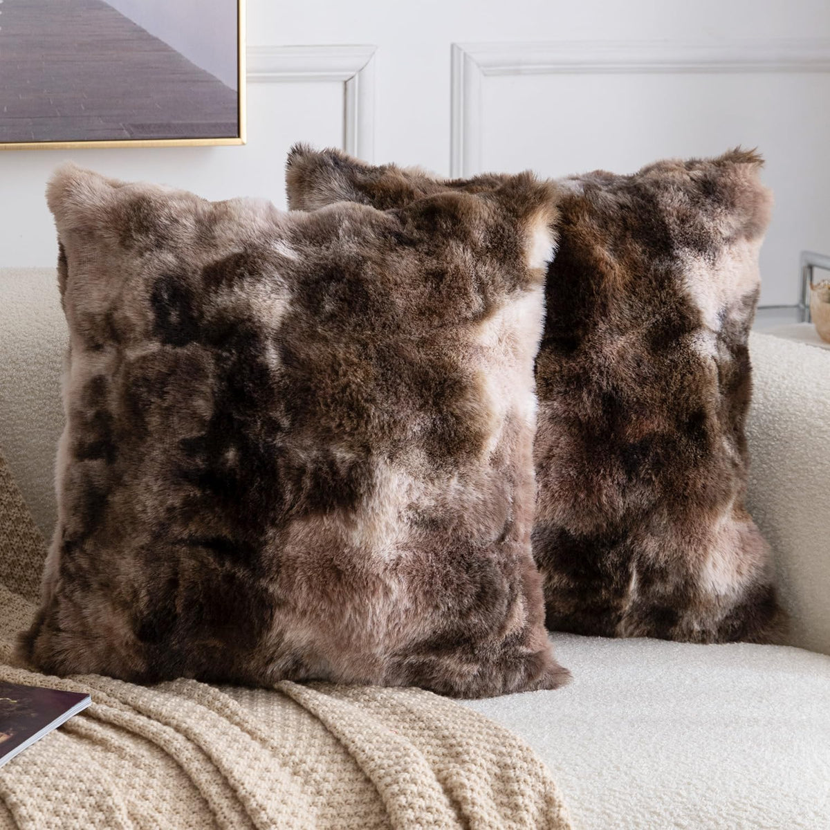 MADIZZ Pack of 2 Thick Plush Faux Wool Throw Pillow Covers Soft Boho Throw Pillows Luxurious Cushion Covers for Couch Sofa Bedroom Living Room Home Decor 18x18 Inch Cream