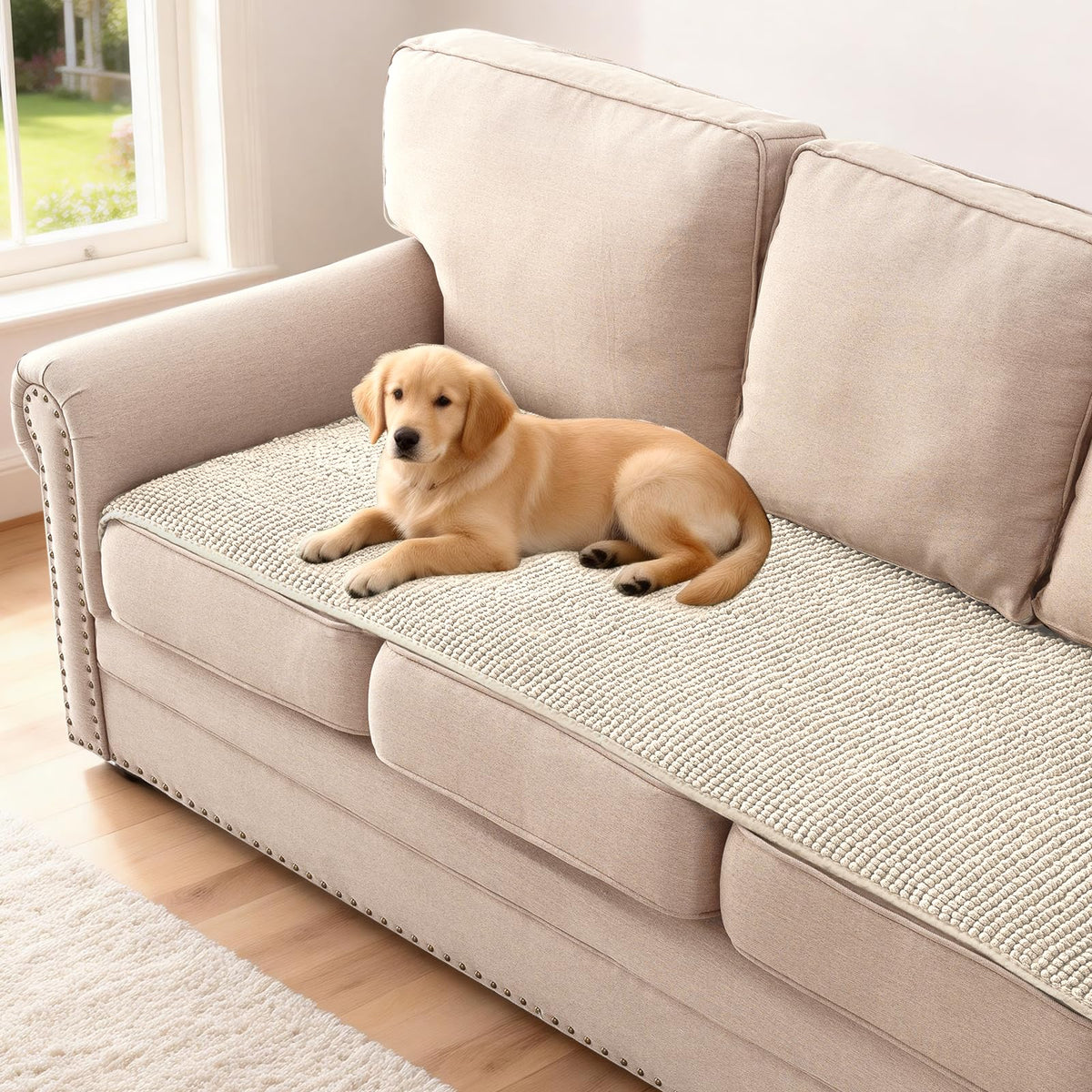 H.VERSAILTEX Plush Chenille Pet Couch Covers for Sofa Thick Soft Sofa Cover for 3 Cushion Couch Anti Slip Couch Cover Furniture Protector for Dog, Pet, Cat (35" x 74", Grey)