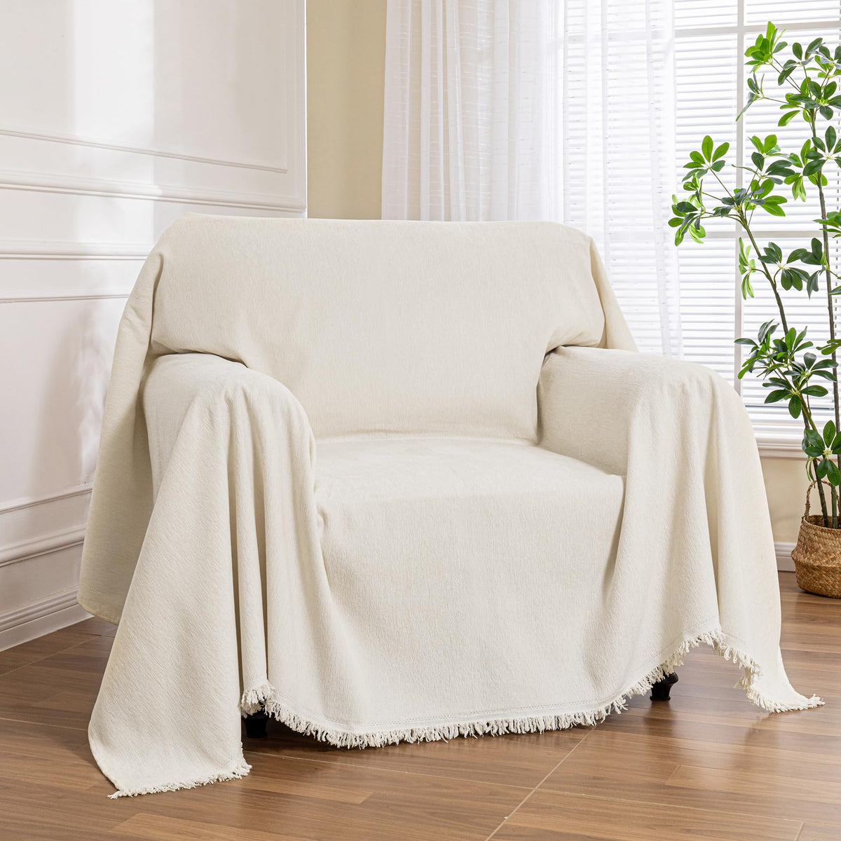 MEETSKY Couch Cover Sofa Covers Couch Covers for 3 Cushion Couch Sofa Pet Friendly, L Shaped Sectional Sofa Covers Washable Simply Put Sofa Throw Cover for Dogs, 91" x 134", Beige