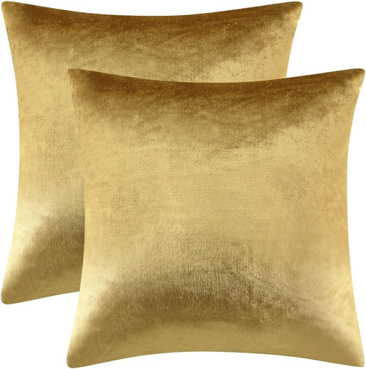 GIGIZAZA Gold Velvet Pillow Covers 18x18 Decorative Pillows Pack of 2