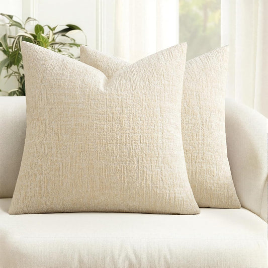 MIULEE Couch Pillow Covers Textured Chenille Home Decor 18x18 Beige