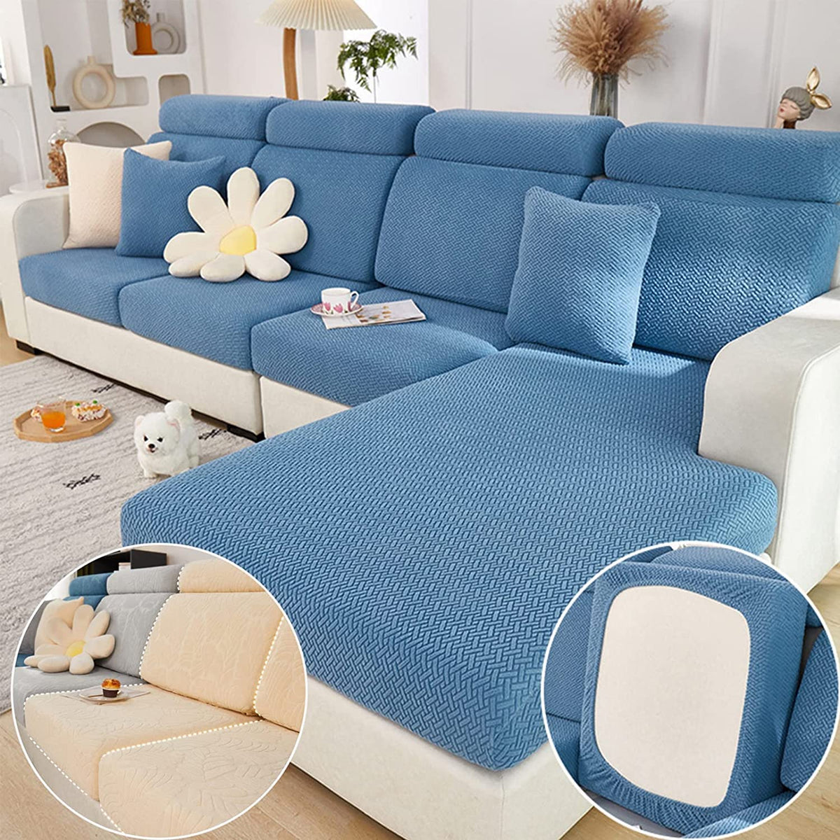 Yoovat Couch Cushion Covers for Sofa Couch Covers Wear-Resistant Universal Sofa Cover Washable Stretch for Sectional Slipcovers (Texture-Light Gray,Large Single Seat Cover)