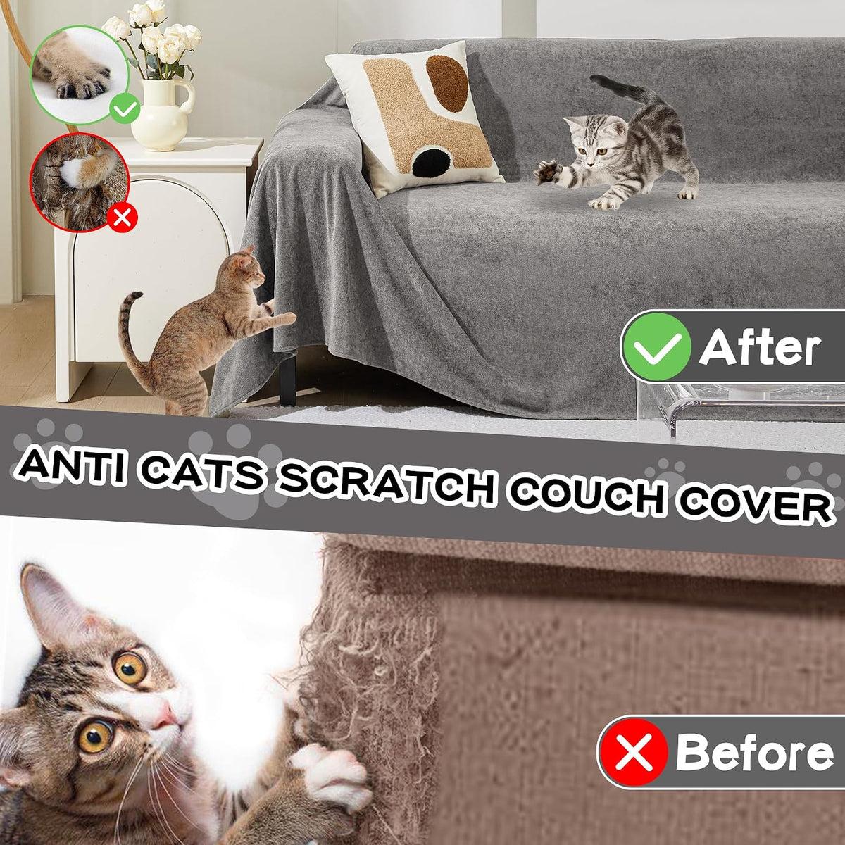 MEETSKY Couch Cover for 2 Cushion Couch, Couch Covers for Dogs Washable Non Slip Cat Scratch Proof Sectional Love Seat Covers L Shaped Soft Couch Furniture Protector for Pets, 71" x 118", Grey