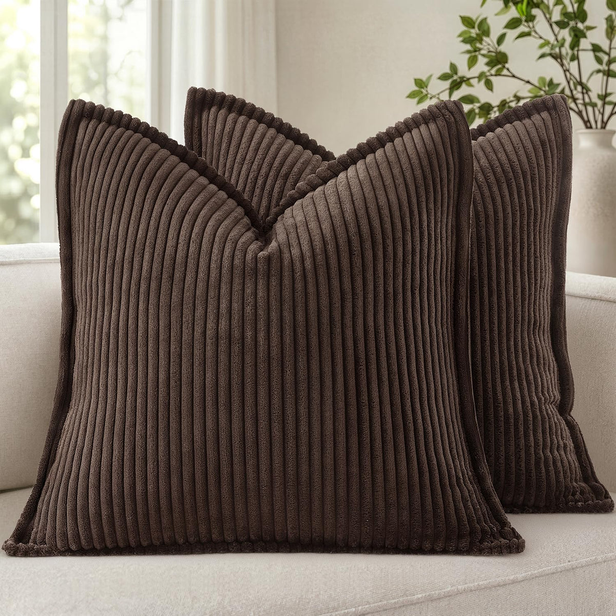 MIULEE Couch Pillow Covers 18x18 Cream White Textured Corduroy