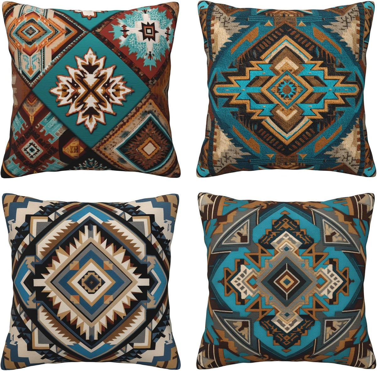 bassyil Abstract Geometry Throw Pillow Covers 18x18 Inch Set of 4 Western Decorative Cushion Cases for Couch Bedroom Living Room Sofa Patio