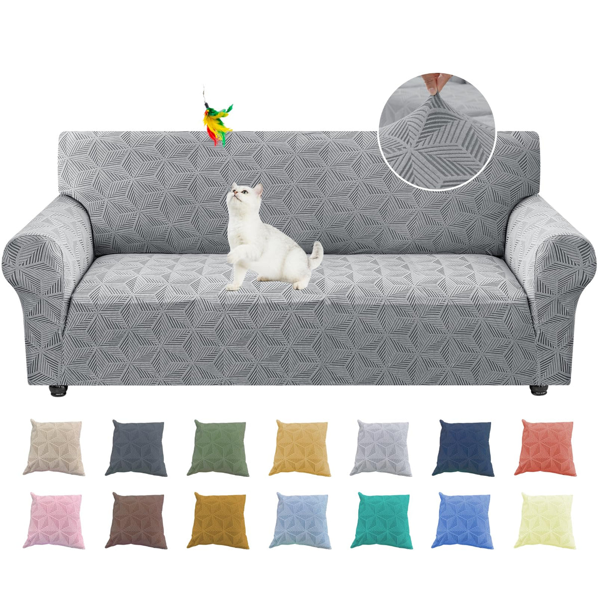 YEMYHOM 1 Piece Stretch Couch Covers for 3 Cushion Couch, Jacquard Sofa Cover with Non-Slip Elastic Bottom, Thickened Slipcover Furniture Protector for Dogs Pets (Large, Navy）