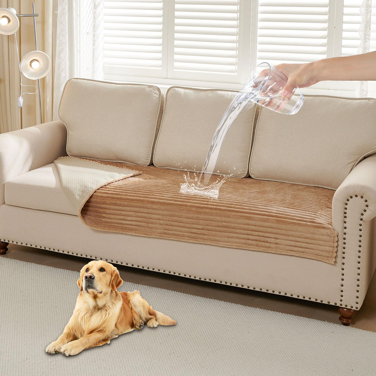 HAOMAIJIA Waterproof Couch Cover for Dogs Washable,Faux Fur Pet Couch Covers for Sofa,Soft Dog Bed Cover Non-Slip Couch Covers for 3 Cushion Couch Sofa Pet Friendly (Off White, 35" x 82")