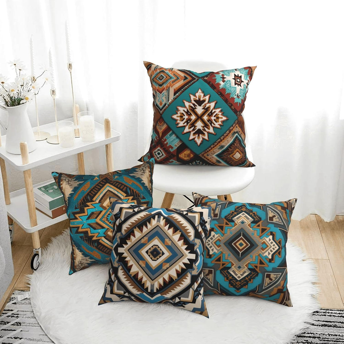 bassyil Abstract Geometry Throw Pillow Covers 18x18 Inch Set of 4 Western Decorative Cushion Cases for Couch Bedroom Living Room Sofa Patio