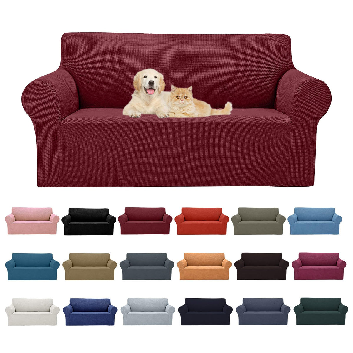 Cupuamon 2026 New Stretch Sofa Slipcovers Couch Cover for 3 Cushion Furniture Protector Sofa Covers with Elastic Bottom Jacquard Fabric Small Checks for Pets, Kids -Sofa, Black