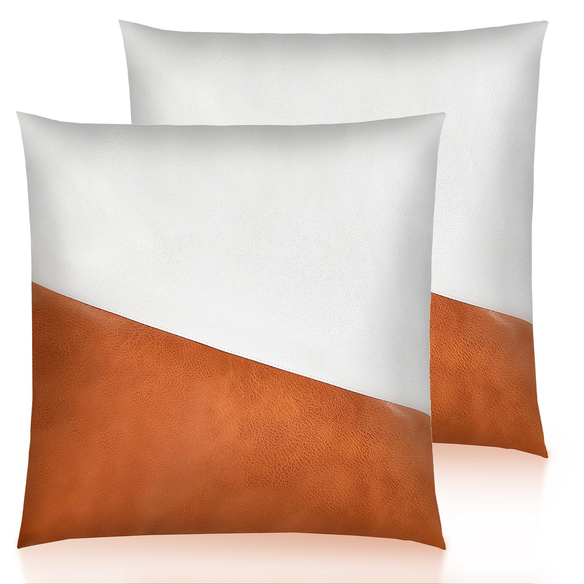 Faux Leather Throw Pillow Cover 18X18 Inch Set of 2 Brown Outdoor Modern Farmhouse Solid Decorative Pillow Covers for Room Couch Living Bedroom Bed Sofa