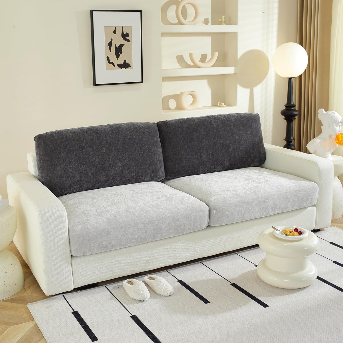 WEYOND Couch Cushion Covers L Shaped Sectional, 3PC Seat Covers, Dark Grey