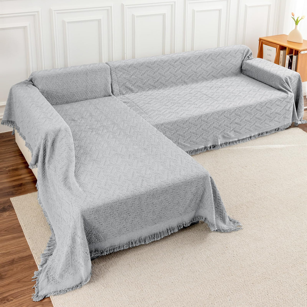Deep Dream Sectional Couch Covers, 2 Pieces Sectional Sofa Cover, L Shaped Couch Covers, Couch Cover for Sectional Sofa (X-Large, 63" x 110" + 71" x 118, Dark Grey)