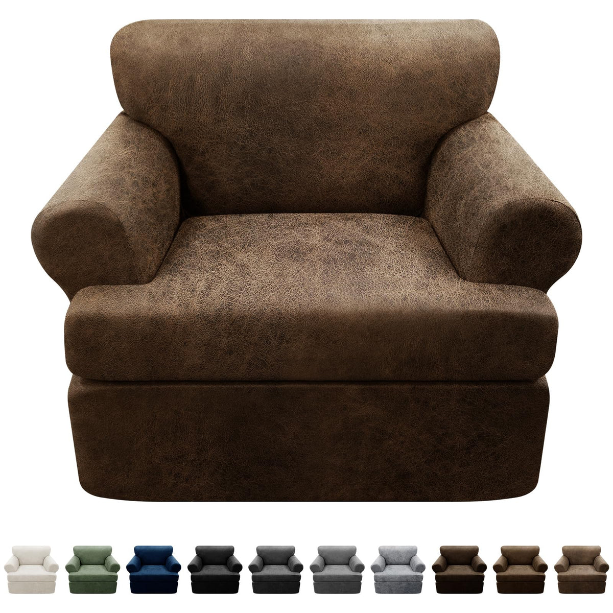 Couch Cover Leather Look 3 Seater Couch Sofa Cover 1-Piece Sofa Slipcover Stretch Furniture Protector with Elastic Bottom & Pockets(Sofa, Coffee)