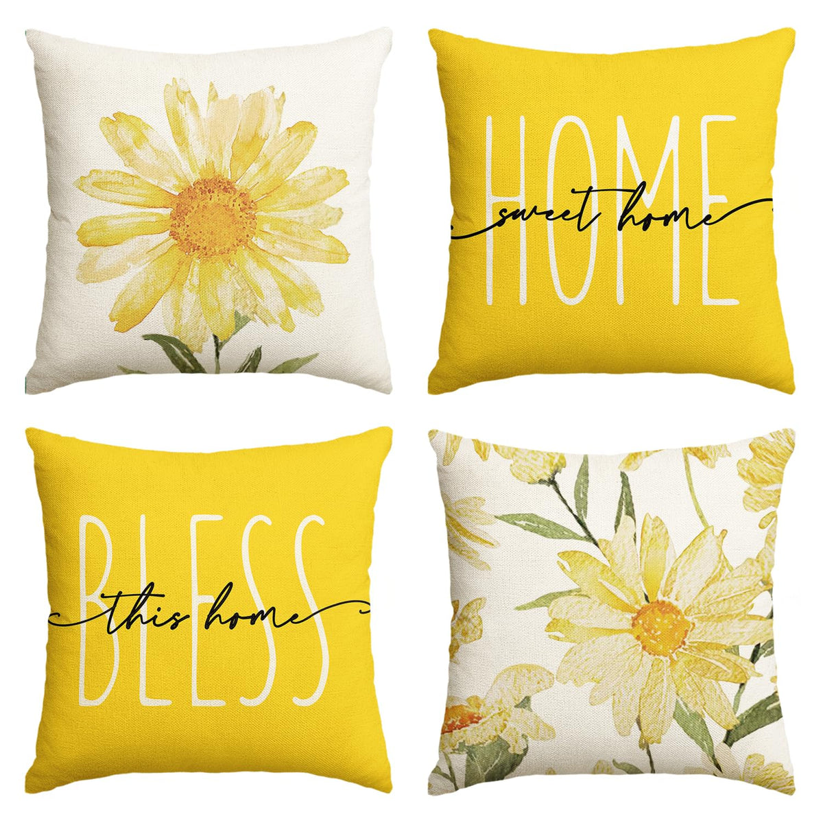 AVOIN colorlife Home Sweet Home Spring Summer Flowers Throw Pillow Covers, 18 x 18 Inch Grey Cushion Case for Sofa Couch Set of 4