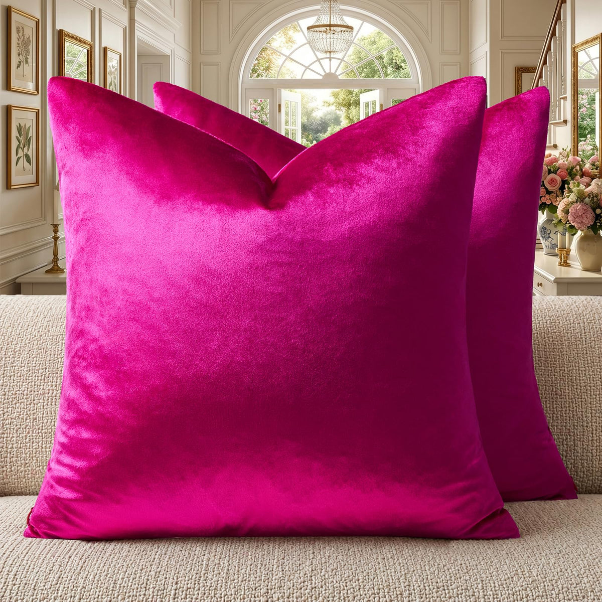 GIGIZAZA Gold Velvet Pillow Covers 18x18 Decorative Pillows Pack of 2