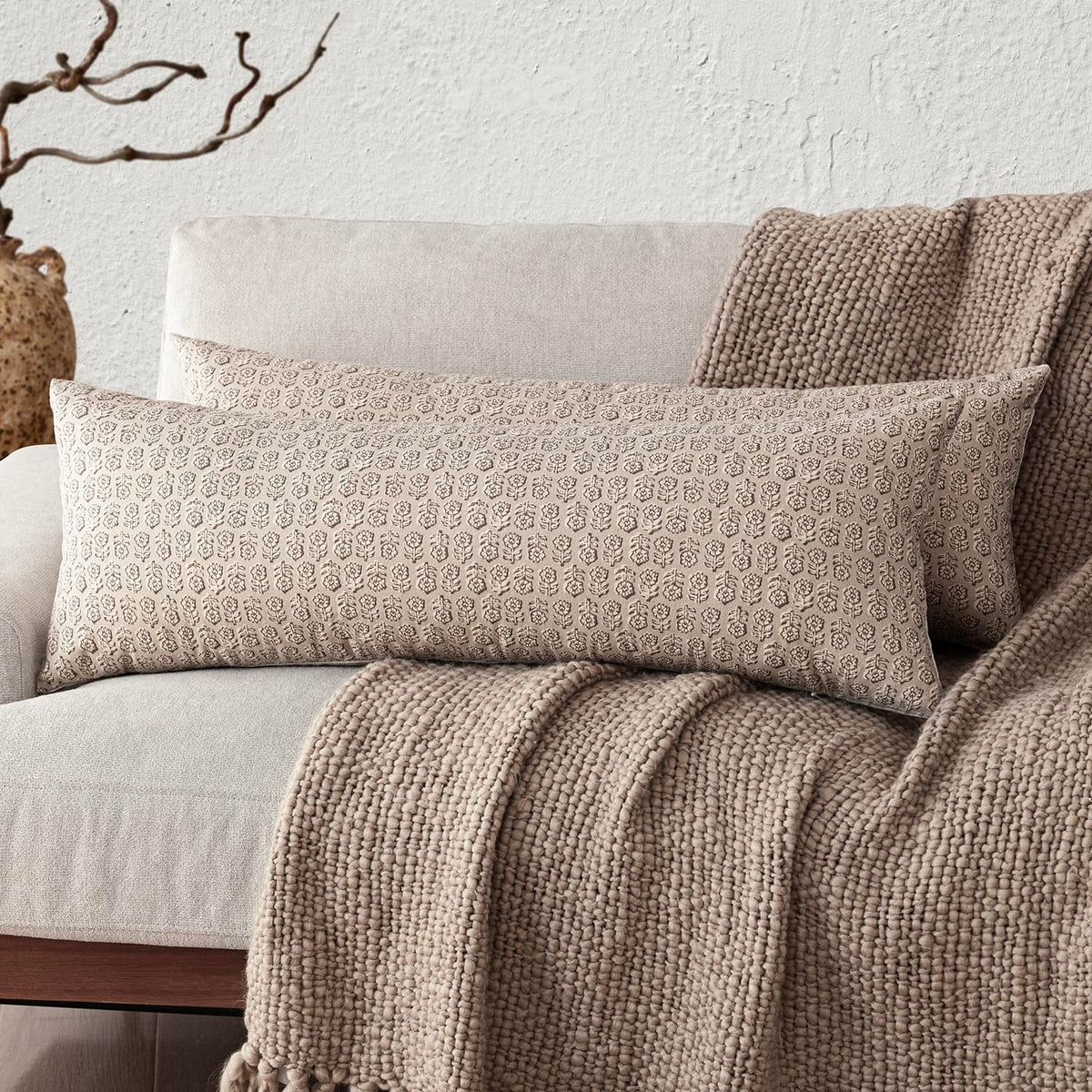 Foindtower Decorative Floral Print Throw Pillow Covers 18×18 Inch,Tan Taupe