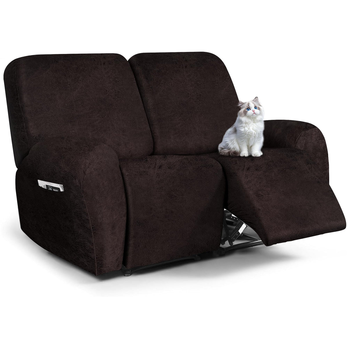 ANARACHON Leather Look Recliner Couch Cover, 8-Pieces Stretch Recliner Sofa Covers, Soft Reclining Slipcover, Washable Furniture Protector for Pets (3 Seater, Brown)