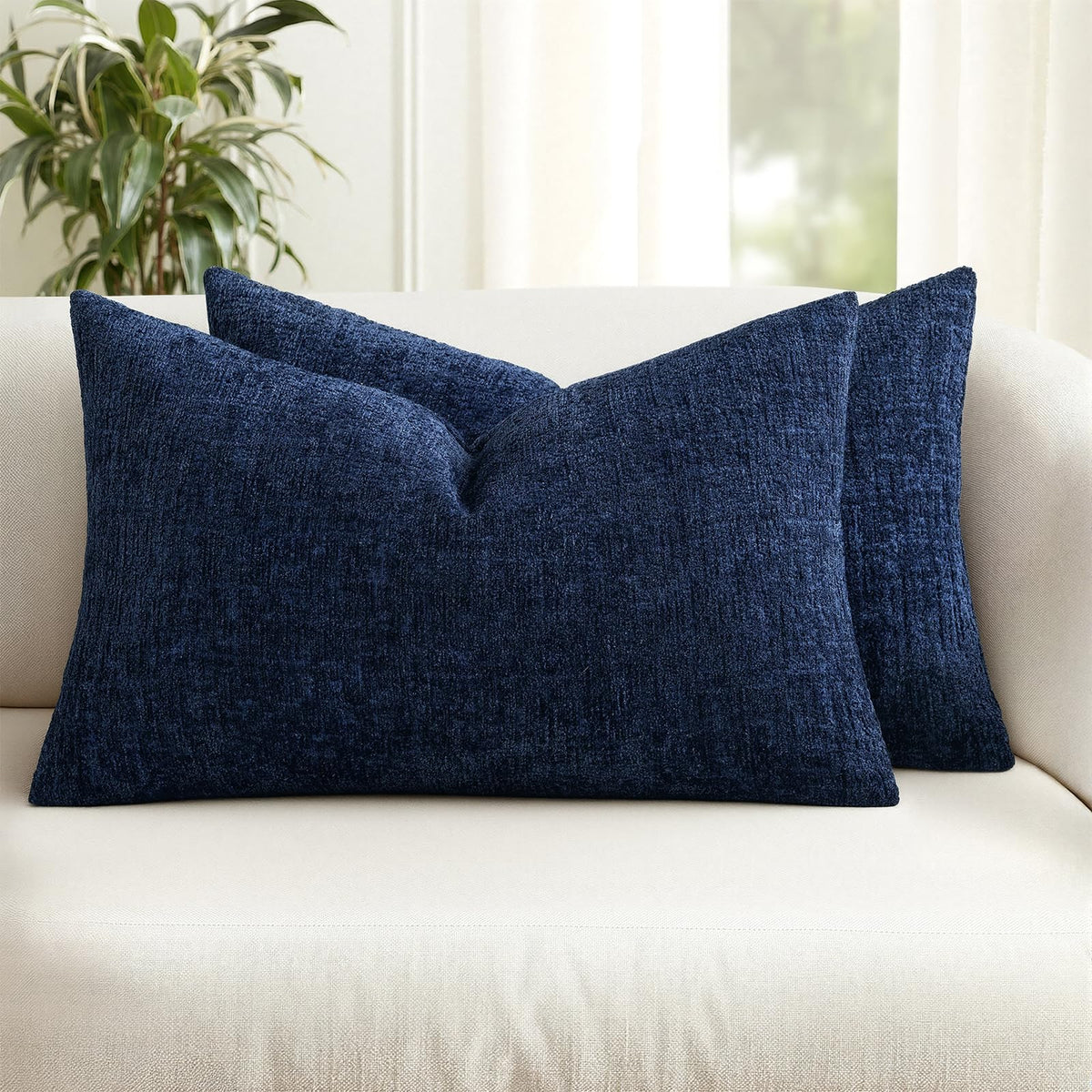 MIULEE Couch Pillow Covers Textured Chenille Home Decor 18x18 Beige