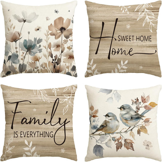 AVOIN colorlife Chinoiserie Poppy Flowers 18x18 Inch Pillow Covers Set of 4