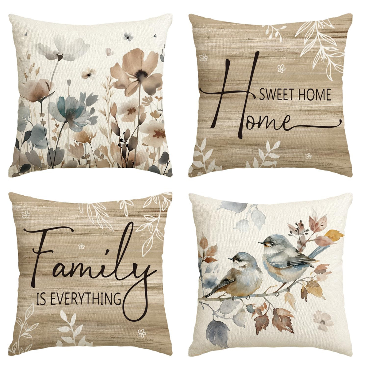 AVOIN colorlife Chinoiserie Poppy Flowers 18x18 Inch Pillow Covers Set of 4