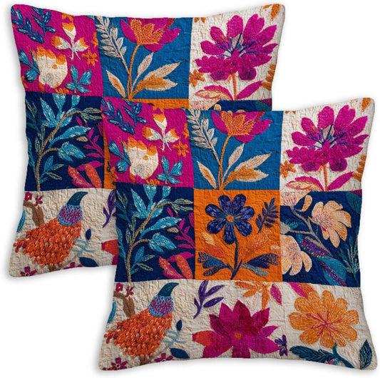 Throw Pillow Covers 18x18 Set of 2, Simple Patchwork Cushion Covers, Decorative Square Pillowcases for Couch, Bedroom, Living Room