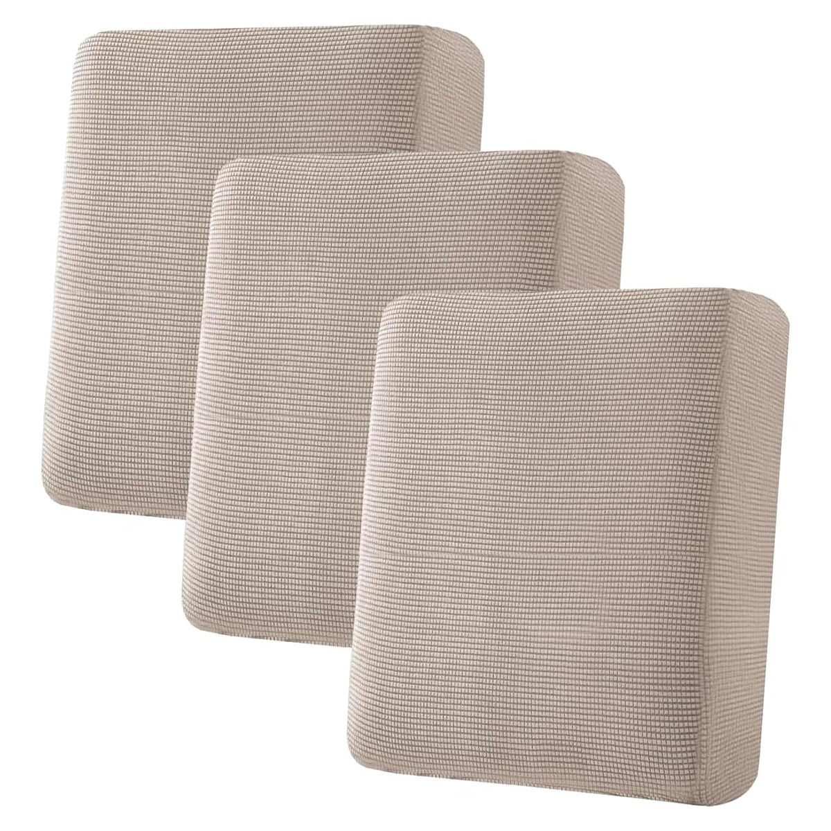 H.VERSAILTEX Super Stretch Individual Seat Cushion/Couch Slipcover Sets Thick Jacquard Textured Twill Fabric (3 Piece Sofa Covers, Sand)