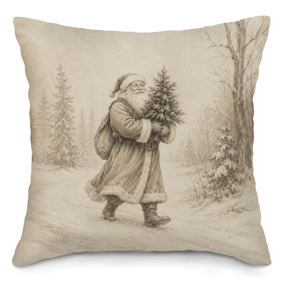 Vintage Christmas Tree Fireplace Throw Pillow Covers