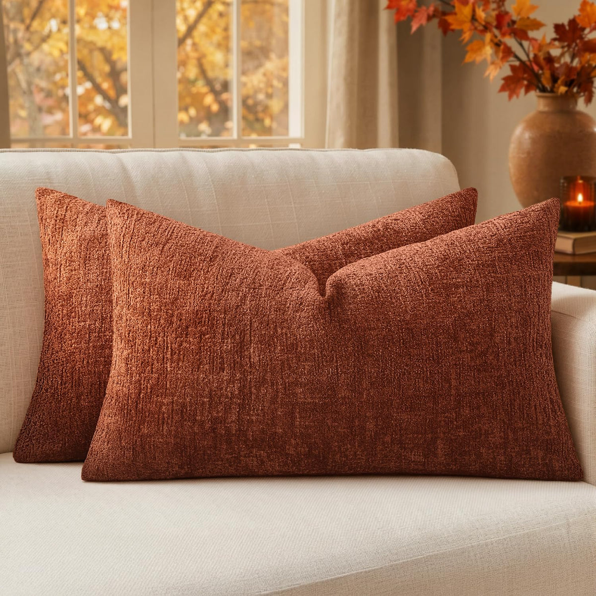 MIULEE Couch Pillow Covers Textured Chenille Home Decor 18x18 Beige
