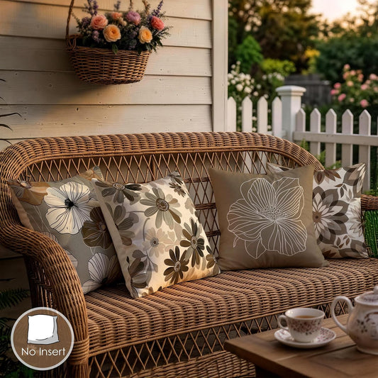 OBSEDE Rustic Neutral Boho Floral Throw Pillow Covers 18x18 Inch Set of 4