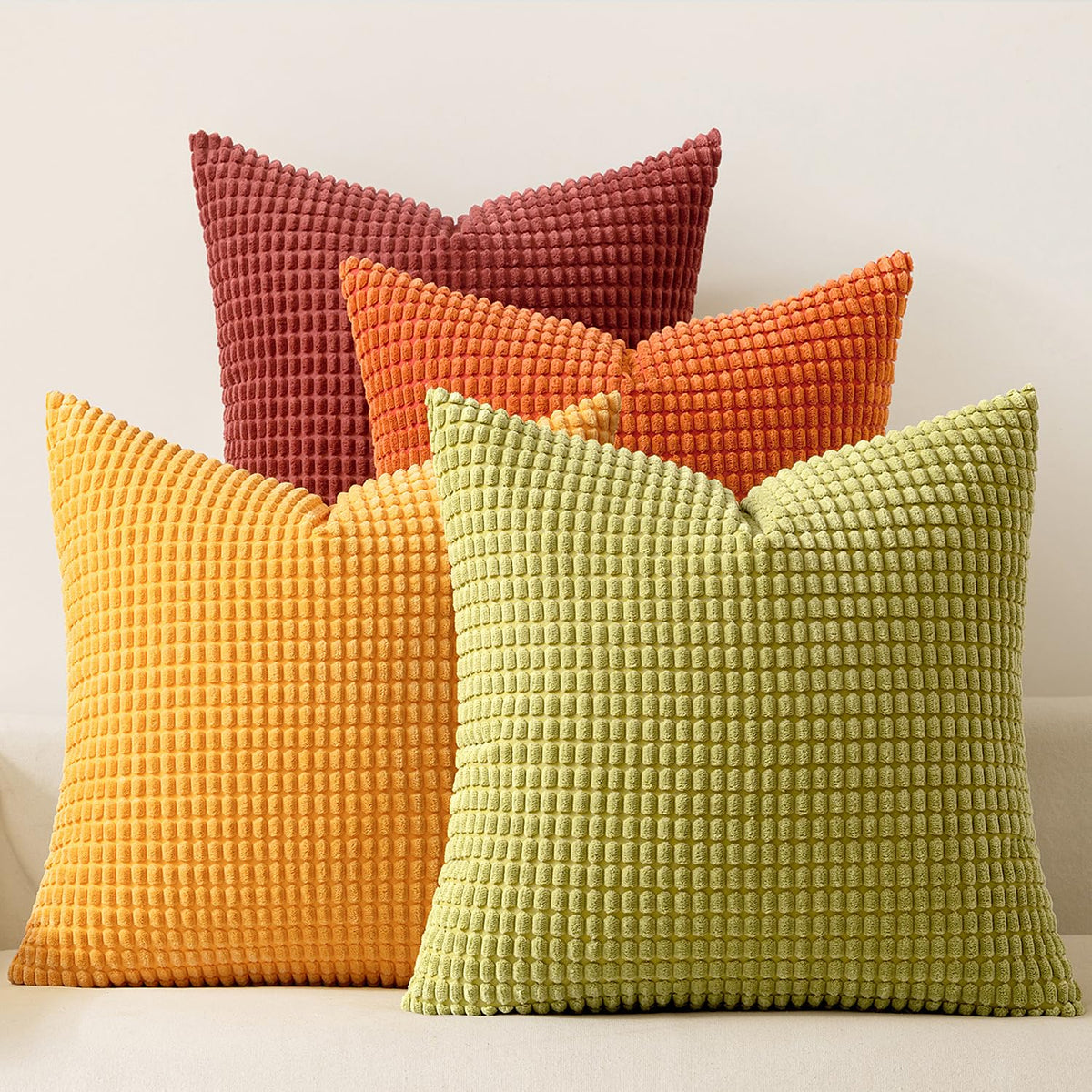 MIULEE Farmhouse Decorative Pillow Covers 18x18 Inch Set of 4 Brown Green