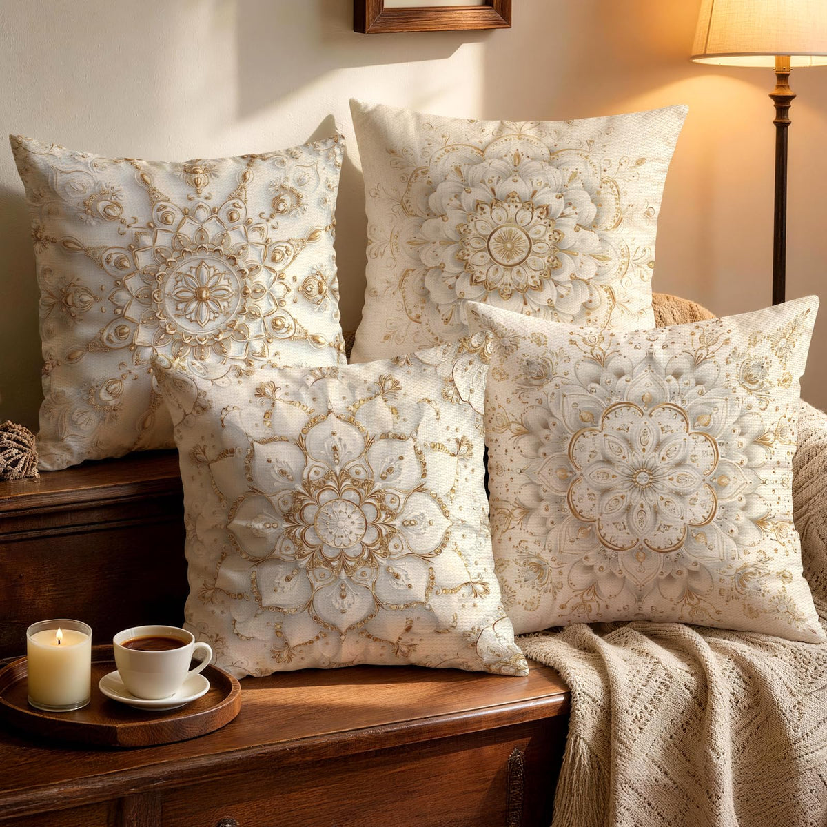 OBSEDE Rustic Neutral Boho Floral Throw Pillow Covers 18x18 Inch Set of 4