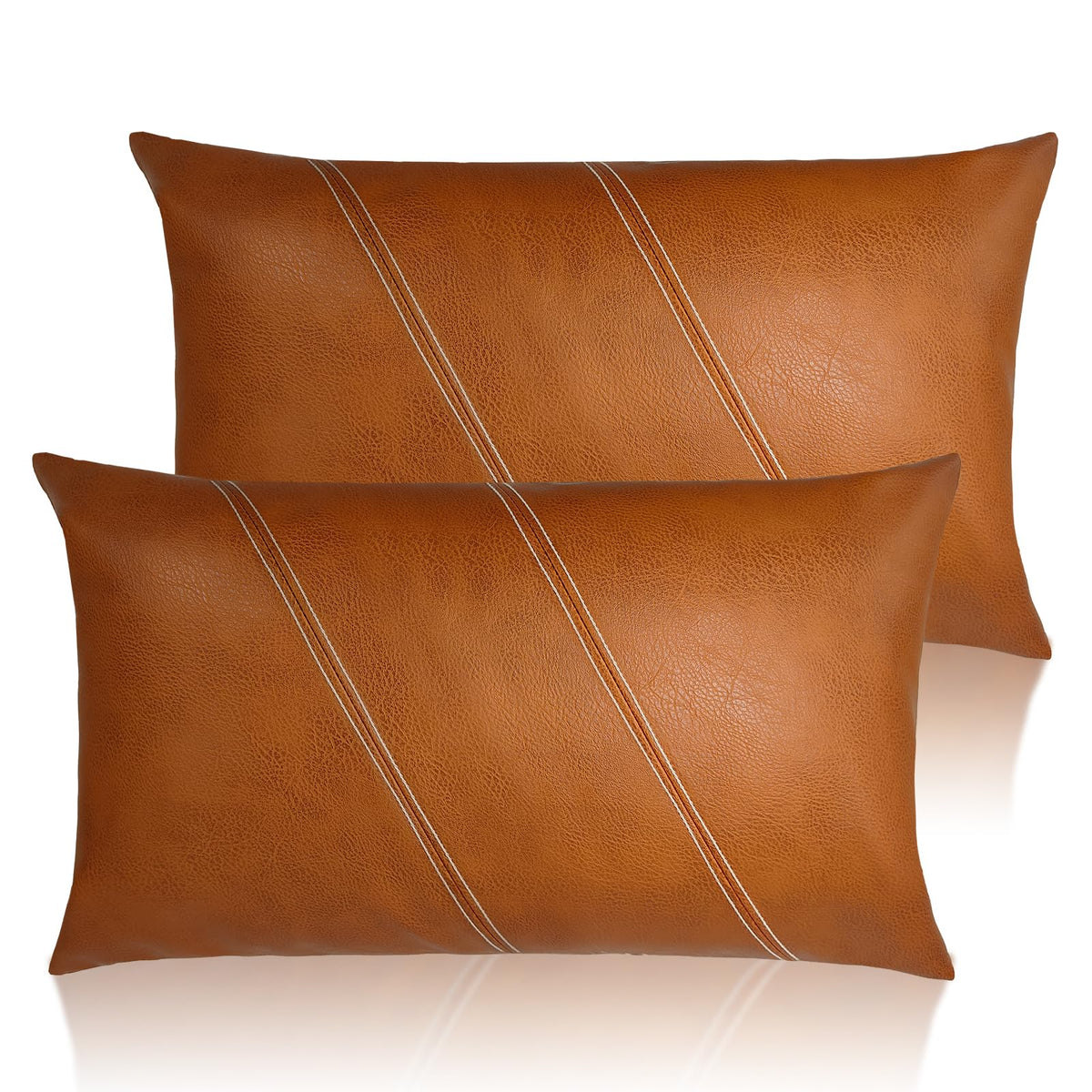 Faux Leather Throw Pillow Cover 18X18 Inch Set of 2 Brown Outdoor Modern Farmhouse Solid Decorative Pillow Covers for Room Couch Living Bedroom Bed Sofa