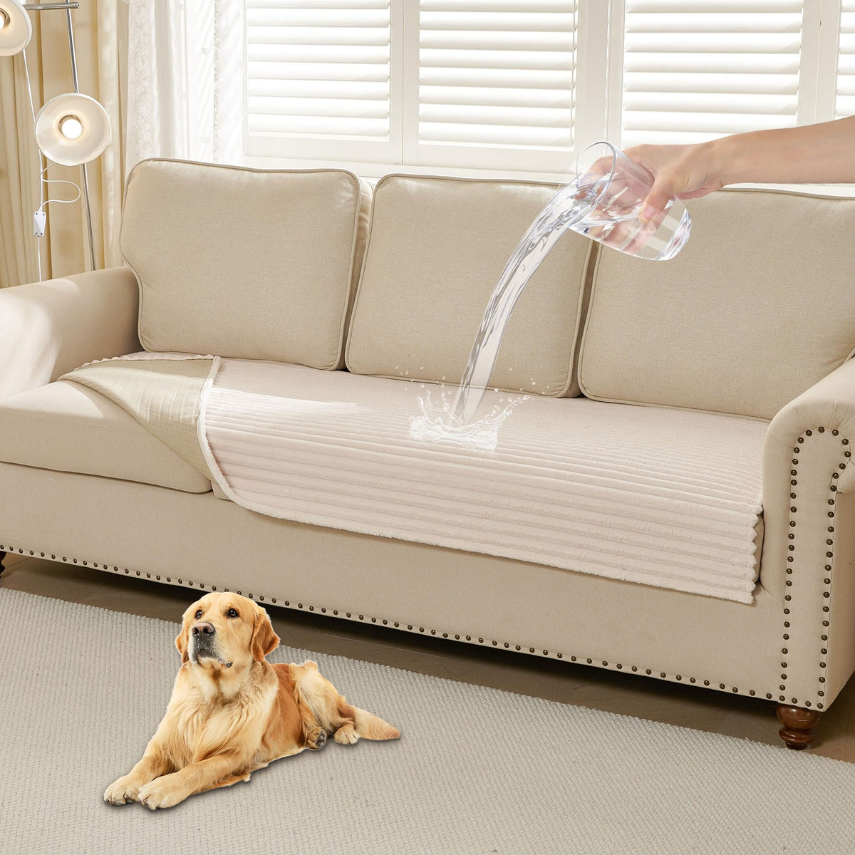 HAOMAIJIA Waterproof Couch Cover for Dogs Washable,Faux Fur Pet Couch Covers for Sofa,Soft Dog Bed Cover Non-Slip Couch Covers for 3 Cushion Couch Sofa Pet Friendly (Off White, 35" x 74")