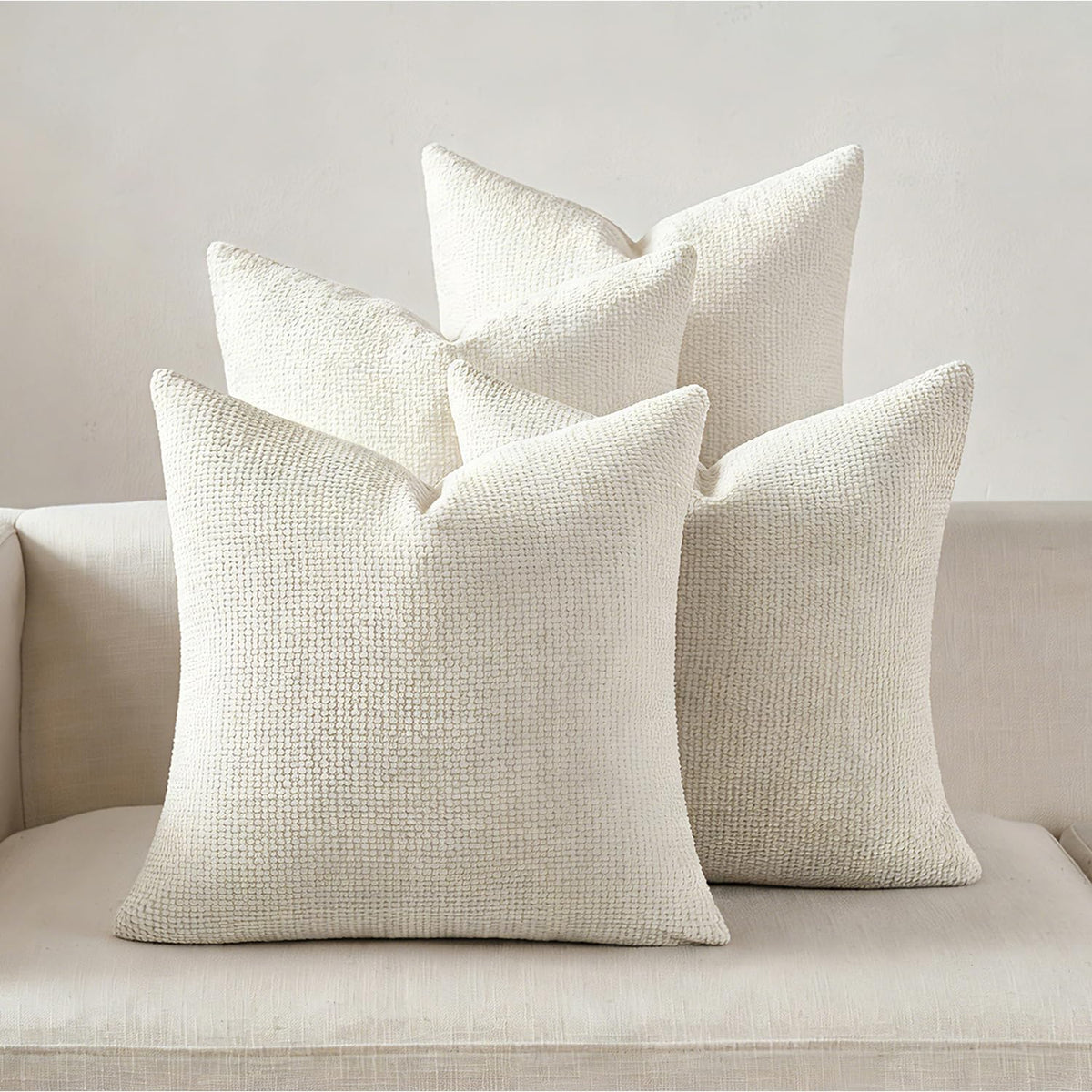 Pack of 4 Couch Throw Pillow Covers 18x18 Inch Neutral Soft Decorative Pillow Covers Farmhouse Boho Cushion Covers for Modern Farmhouse Home Decor Sofa Bedroom Living Room