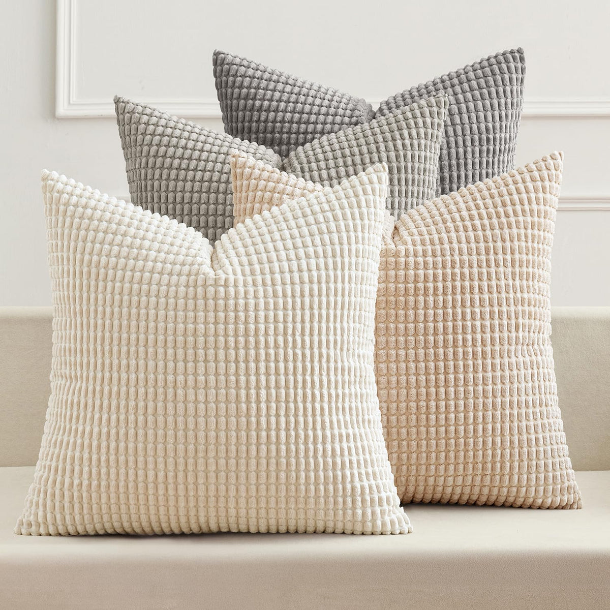 MIULEE Farmhouse Decorative Pillow Covers 18x18 Inch Set of 4 Brown Green