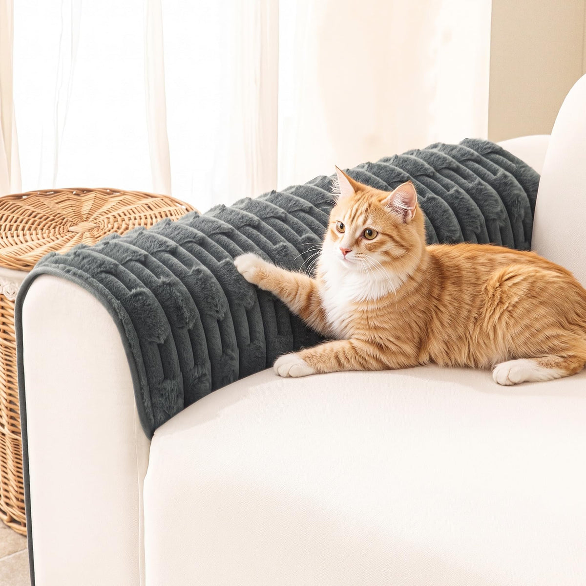MYSKY HOME 100% Waterproof Couch Cover for Dogs, Plush Pet Couch Covers for Sofa Washable, Couch Covers for 2 Cushion Sofa Pet Friendly, Non-Slip Durable Sofa Cover Slipcover Protector, Cream, 35"x63"