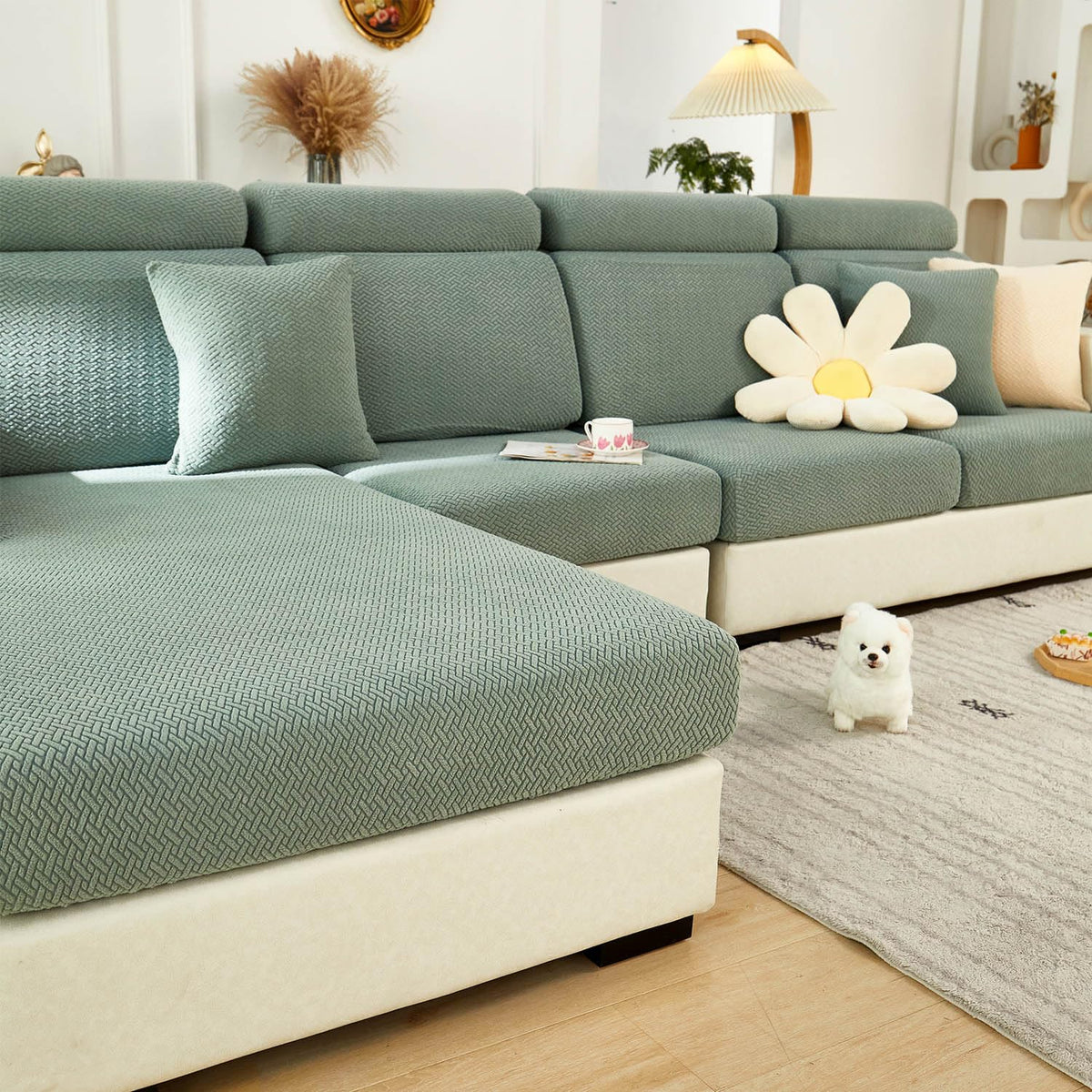 Sofa Covers Couch Covers for Sofa Pet Friendly Couch Cushion Covers Universal Sofa Covers Washable Stretch Slipcovers for Sectional Sofa (Texture Light Gray,Large Single Seat Cover)