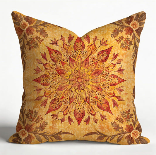 Vintage Mandala Pillow Covers,18x18Inch Orange Mandala Floral Print Decorative Throw Pillow Cases Bohemia Cushion Covers Rustic Decoration for Bed Sofa Couch Living Room(Orange)