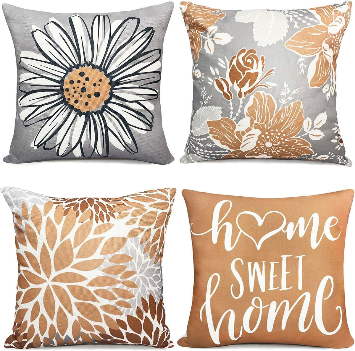 Decorative Boho Farmhouse Throw Pillow Covers 18x18 inch Set of 4